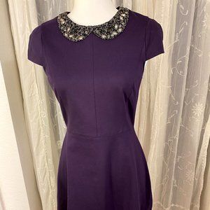 Ali Ro purple plum jewel collar cap sleeve flare dress Size 4